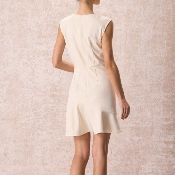 *NWT* RIHOAS Button-Shoulder Flounce Mini Dress - Beige - Picture 2 of 4